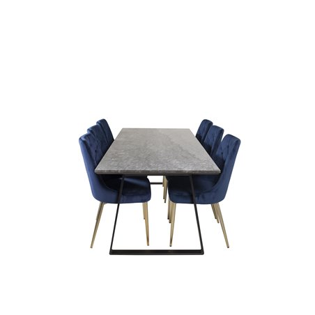 Estelle Dining Table 200*90*H76 - Black / Black, Velvet Deluxe Dining Chair - Blue / Brass_6
