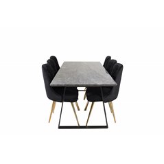 Estelle Dining Table 200*90*H76 - Black / Black, Velvet Deluxe Dining Chair - Black / Brass_6