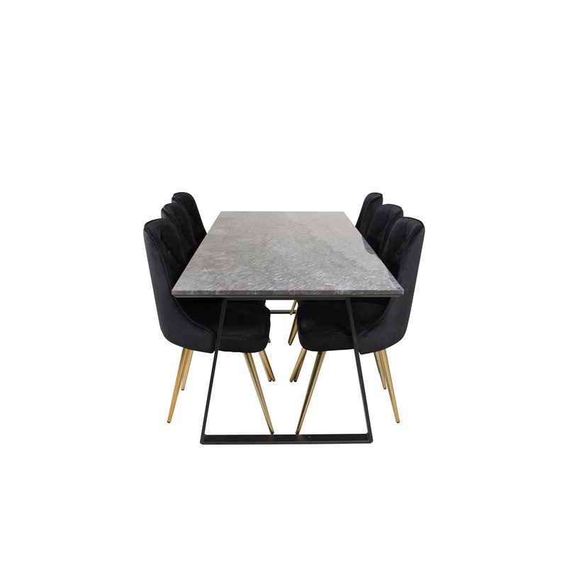 Estelle Dining Table 200*90*H76 - Black / Black, Velvet Deluxe Dining Chair - Black / Brass_6