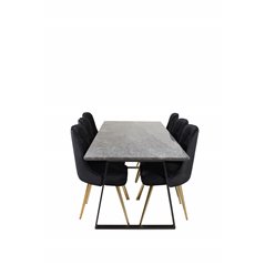 Estelle Dining Table 200*90*H76 - Black / Black, Velvet Deluxe Dining Chair - Black / Brass_6