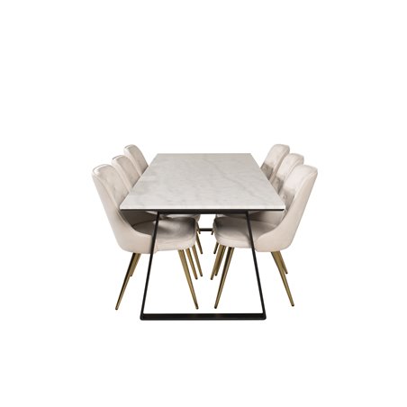 Estelle Dining Table 200*90*H76 - White / Black, Velvet Deluxe Dining Chair - Beige / Brass_6