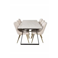 Estelle Dining Table 200*90*H76 - White / Black, Velvet Deluxe Dining Chair - Beige / Brass_6