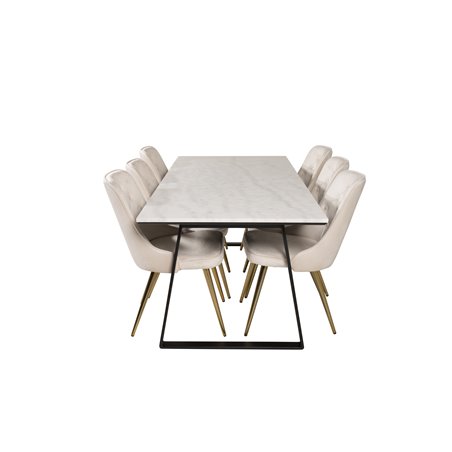 Estelle Dining Table 200*90*H76 - White / Black, Velvet Deluxe Dining Chair - Beige / Brass_6