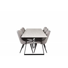 Estelle Dining Table 200*90*H76 - White / Black, Velvet Deluxe Dining Chair - Light Grey / Black_6