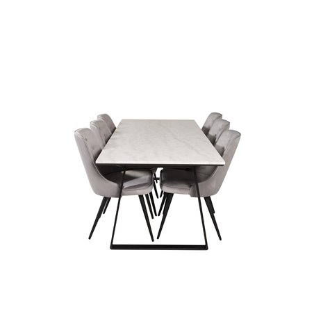 Estelle Dining Table 200*90*H76 - White / Black, Velvet Deluxe Dining Chair - Light Grey / Black_6