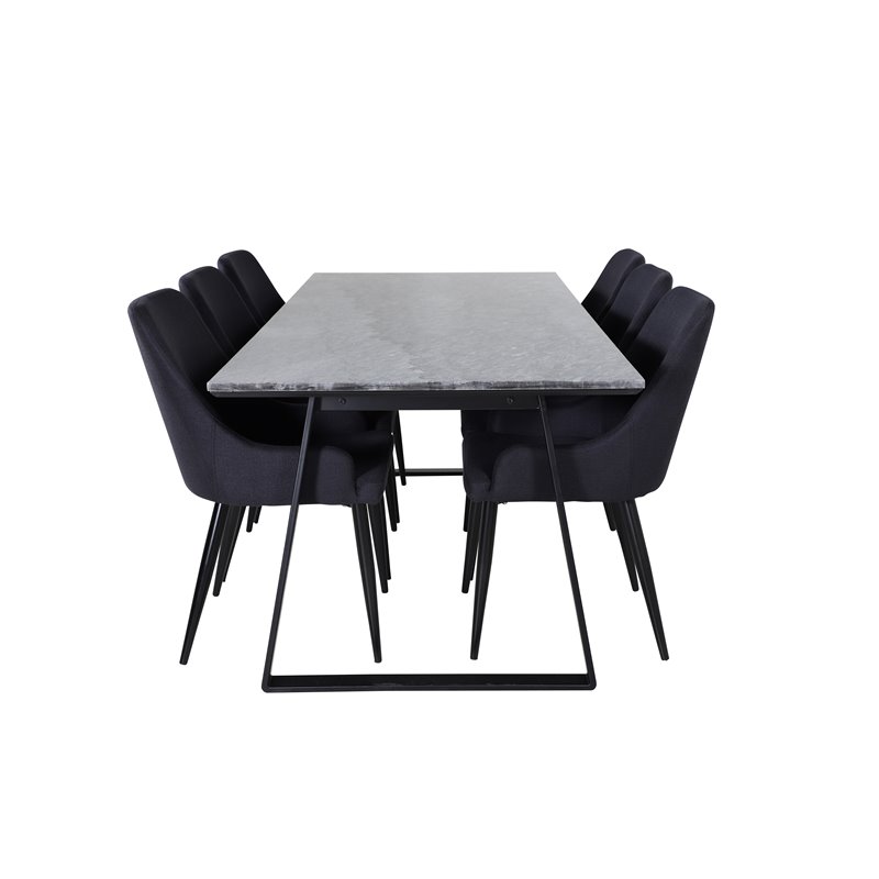 Estelle Dining Table 200*90*H76 - Black / Black, Plaza Dining Chair - Black Legs - Black Fabric_6