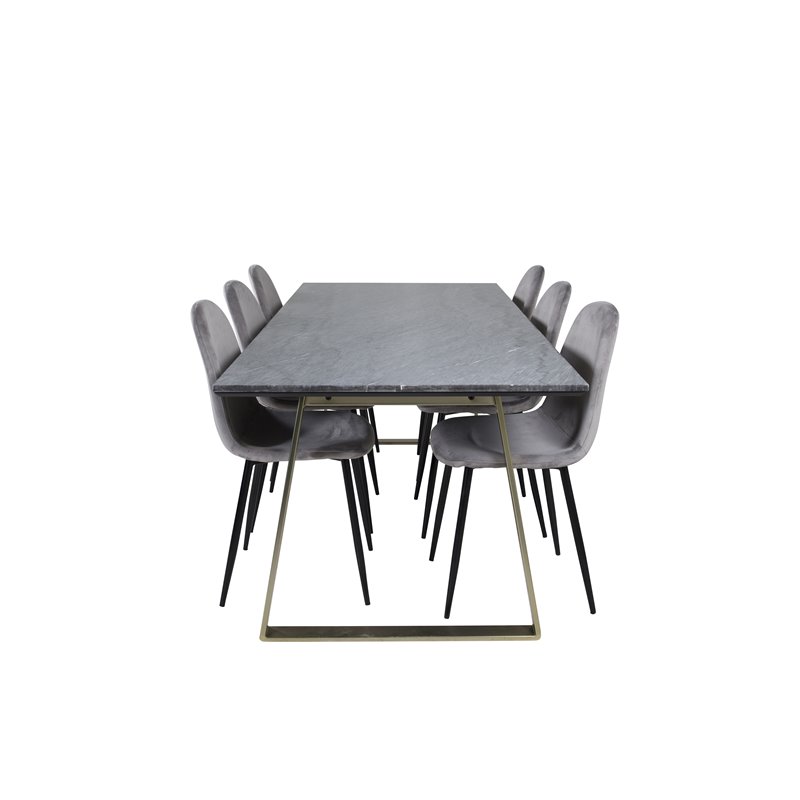 Estelle Dining Table 200*90*H76 - Grey / Brass, Polar Dining Chair - Black legs / Light Grey Velvet (ersätter 19902-885)_6