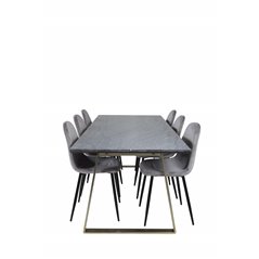 Estelle Dining Table 200*90*H76 - Grey / Brass, Polar Dining Chair - Black legs / Light Grey Velvet (ersätter 19902-885)_6