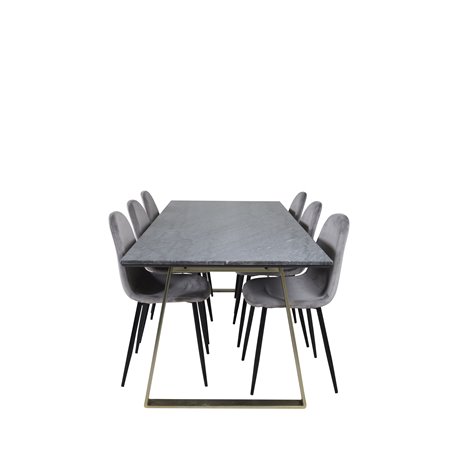 Estelle Dining Table 200*90*H76 - Grey / Brass, Polar Dining Chair - Black legs / Light Grey Velvet (ersätter 19902-885)_6