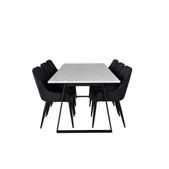 Estelle Dining Table 200*90*H76 - White / Black, Plaza Dining Chair - Black Legs - Black Fabric_6
