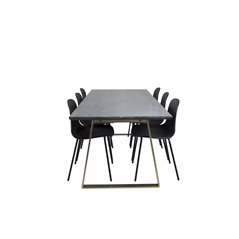 Estelle Dining Table 200*90*H76 - Grey / Brass, Arctic Dining Chair - Black Legs - Black Plastic_6