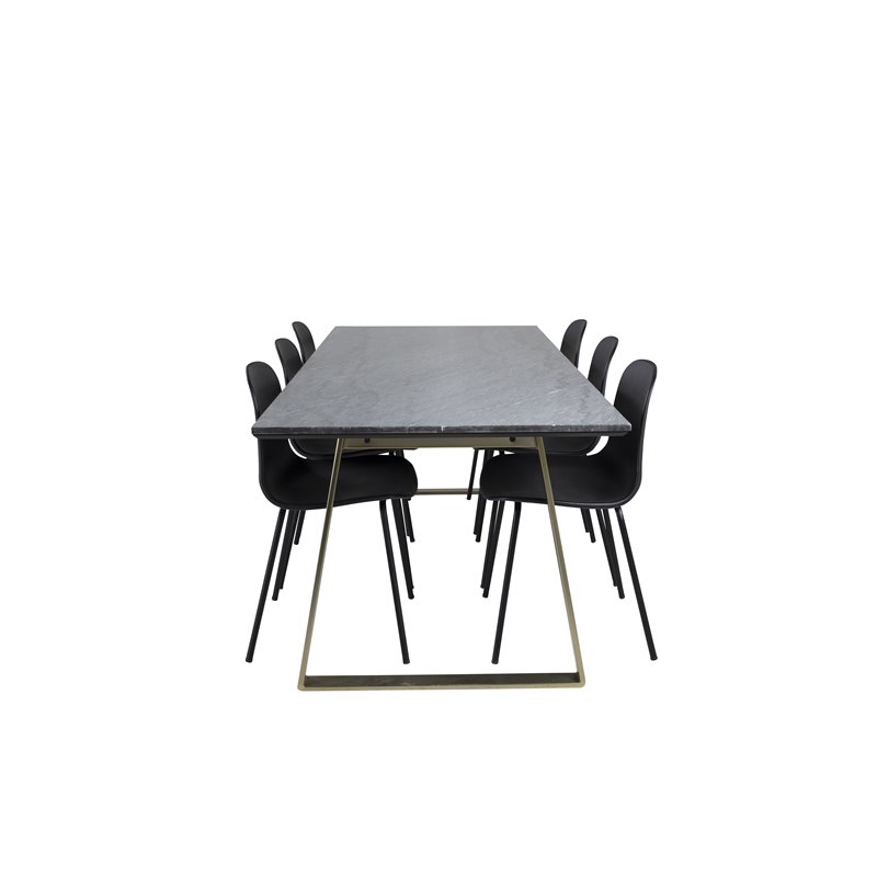 Estelle Spisebord 200 * 90 * H76 - Grå / Messing, Arctic Dining Chair - Sorte Ben - Sort Pla stic_6