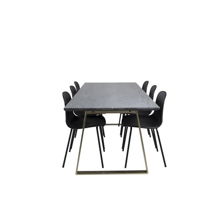 Estelle Dining Table 200*90*H76 - Grey / Brass, Arctic Dining Chair - Black Legs - Black Plastic_6