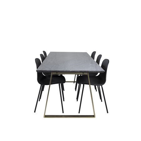 Estelle Spisebord 200 * 90 * H76 - Grå / Messing, Arctic Dining Chair - Sorte Ben - Sort Pla stic_6