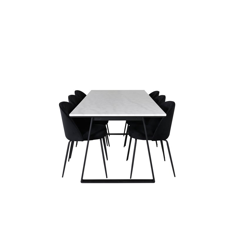 Estelle Dining Table 200*90*H76 - White / Black, Wrinkles Dining Chair - Black Legs - Black Velvet_6