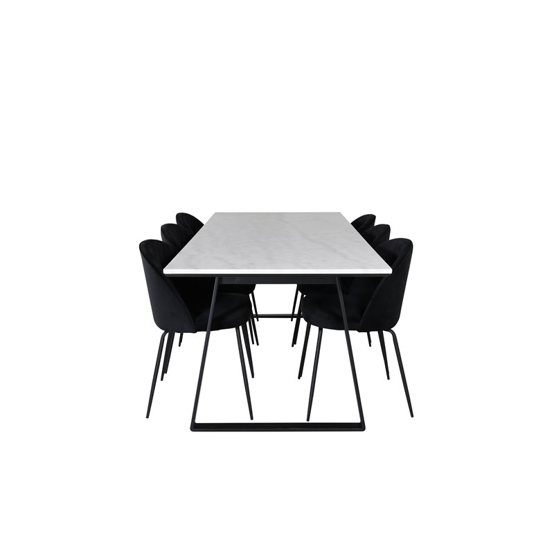 Estelle ruokapöytä 200 * 90 * H76 - valkoinen / musta, wrinkles ruokapöydän tuoli - mustat jalat - Black Velvet_6