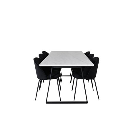 Estelle Dining Table 200*90*H76 - White / Black, Wrinkles Dining Chair - Black Legs - Black  Velvet_6