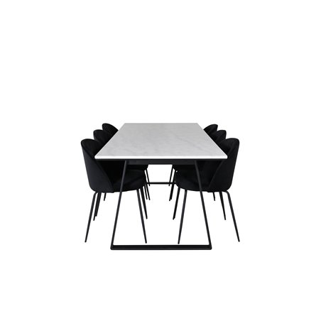 Estelle ruokapöytä 200 * 90 * H76 - valkoinen / musta, wrinkles ruokapöydän tuoli - mustat jalat - Black Velvet_6