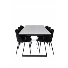 Estelle Dining Table 200*90*H76 - White / Black, Wrinkles Dining Chair - Black Legs - Black Velvet_6