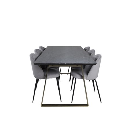 Estelle Dining Table 200*90*H76 - Grey / Brass, Wrinkles Dining Chair - Black Legs - Grey Velvet_6