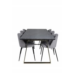 Estelle Dining Table 200*90*H76 - Grey / Brass, Wrinkles Dining Chair - Black Legs - Grey Velvet_6