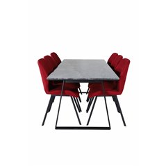 Estelle Dining Table 200*90*H76 - Black / Black, Gemma  Dining Chair - Black Legs - Red Fabric_6