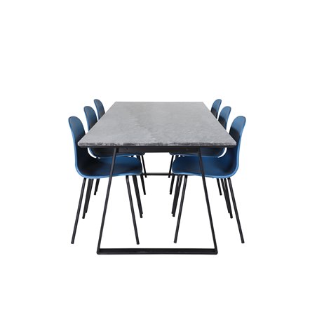 Estelle Dining Table 200*90*H76 - Black / Black, Arctic Dining Chair - Black Legs - Blue Plastic_6