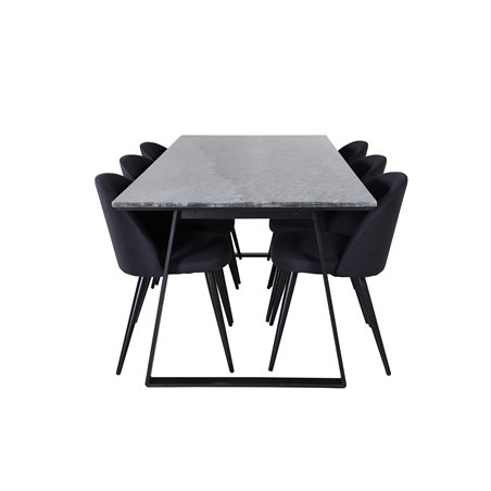 Estelle Dining Table 200*90*H76 - Black / Black, Velvet Dining Chiar - Black legs- Black Fabric_6