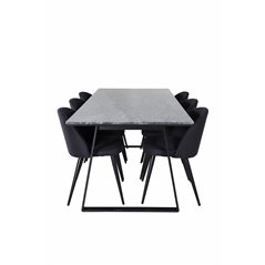 Estelle Dining Table 200*90*H76 - Black / Black, Velvet Dining Chiar  - Black legs- Black Fabric_6