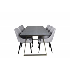 Estelle Dining Table 200*90*H76 - Grey / Brass, Plaza Dining chair - Black legs - Light Grey Fabric_6
