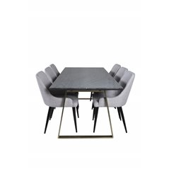 Estelle Dining Table 200*90*H76 - Grey / Brass, Plaza Dining chair - Black legs - Light Grey Fabric_6