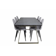 Estelle Dining Table 200*90*H76 - Grey / Brass, Polar Dining Chair - Black Legs - Light Grey Fabric_6