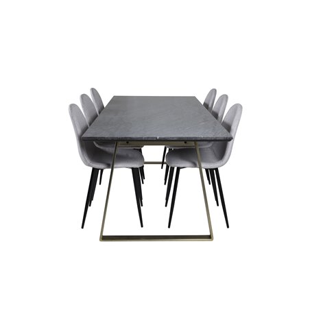 Estelle Dining Table 200*90*H76 - Grey / Brass, Polar Dining Chair - Black Legs - Light Grey Fabric_6