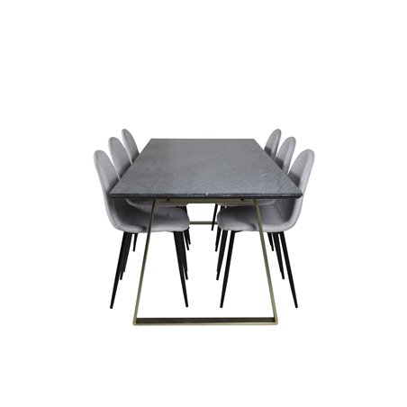 Estelle Dining Table 200*90*H76 - Grey / Brass, Polar Dining Chair - Black Legs - Light Grey Fabric_6