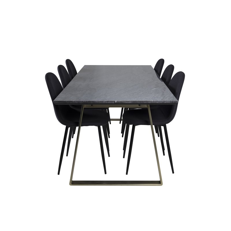 Estelle Dining Table 200*90*H76 - Grey / Brass, Polar Dining Chair - Black Legs - Black Fabric_6