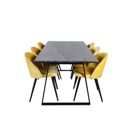 Estelle Dining Table 200*90*H76 - Black / Black, Velvet Dining Chair - Yellow / Black_6