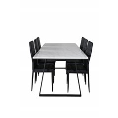 Estelle Dining Table 200*90*H76 - White / Black, Slim High Back Dining Chair - Black Legs - Black PU_6