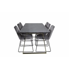 Estelle Dining Table 200*90*H76 - Grey / Brass, Muce Dining Chair - Black Legs - Grey Velvet_6