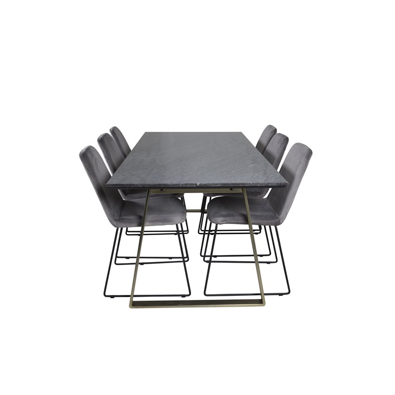 Estelle Dining Table 200*90*H76 - Grey / Brass, Muce Dining Chair - Black Legs - Grey Velvet_6