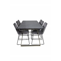 Estelle Dining Table 200*90*H76 - Grey / Brass, Muce Dining Chair - Black Legs - Grey Velvet_6