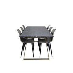 Estelle ruokapöytä 200 * 90 * H76 - harmaa / messinki, Polar Plastic ruokapöydän tuoli - mustat jalat / harmaa Pla Pla
