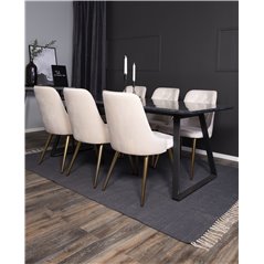 Estelle Dining Table 200*90*H76 - Black / Black, Velvet Deluxe Dining Chair - Beige / Brass_6
