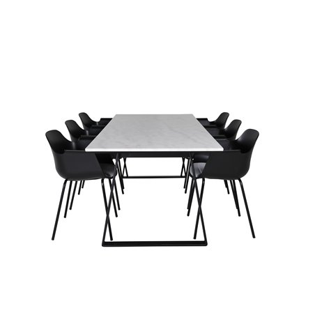 Estelle ruokapöytä 200 * 90 * H76 - valkoinen / musta, Comfort Plastic ruokapöydän tuoli - Mustat jalat - Musta Pla Pla