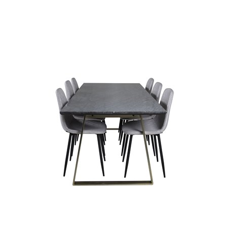 Estelle Dining Table 200*90*H76 - Grey / Brass, Polar Diamond Dining Chair - Black Legs - Grey Fabric_6