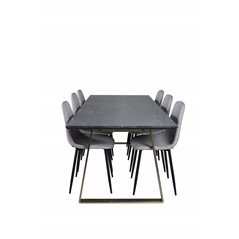 Estelle Dining Table 200*90*H76 - Grey / Brass, Polar Diamond Dining Chair - Black Legs - Grey Fabric_6