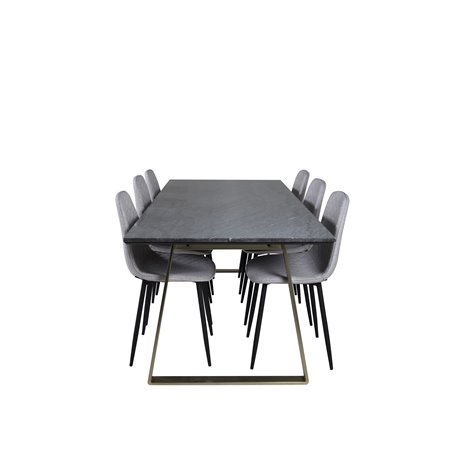 Estelle Dining Table 200*90*H76 - Grey / Brass, Polar Diamond Dining Chair - Black Legs - Grey Fabric_6