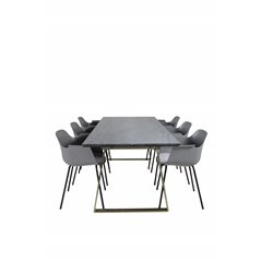 Estelle Dining Table 200*90*H76 - Grey / Brass, Comfort Plastic Dining Chair - Black Legs - Grey Plastic_6