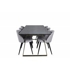 Estelle Dining Table 200*90*H76 - Grey / Brass, Velvet Dining Chiar - Black legs - Light GreyFabric_6