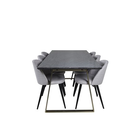 Estelle Dining Table 200*90*H76 - Grey / Brass, Velvet Dining Chiar - Black legs - Light GreyFabric_6