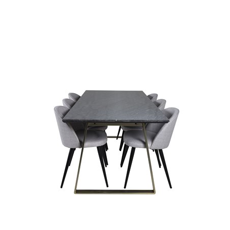 Estelle Dining Table 200*90*H76 - Grey / Brass, Velvet Dining Chiar - Black legs - Light GreyFabric_6